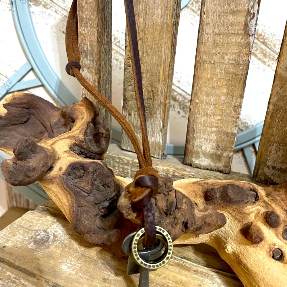 Genuine Leather Brass Engraved Charms Faith Necklace Christian Unisex NEW - Picture 4 of 4
